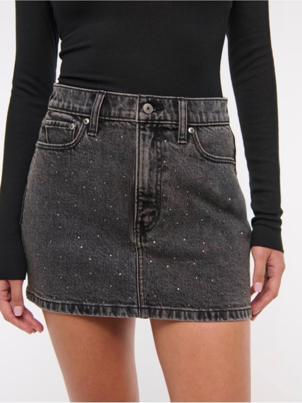 Abercrombie & Fitch Black Embellished Denim Mini Skirt